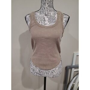 12th Tribe Women SZ M light washed brown ribbed tank grunge punk street athletic